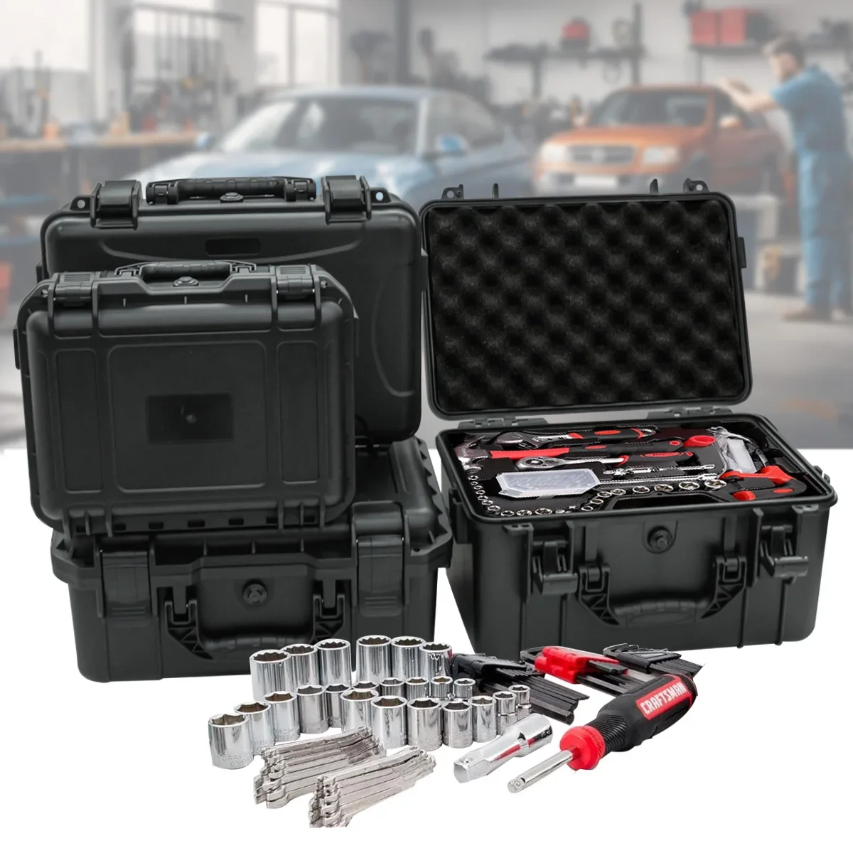 Fish Finder Case - プレカットスポンジインサート付きポータブルツールボックス 1 個、耐衝撃性と耐摩耗性のハードシェル保護ツール機器ボックス