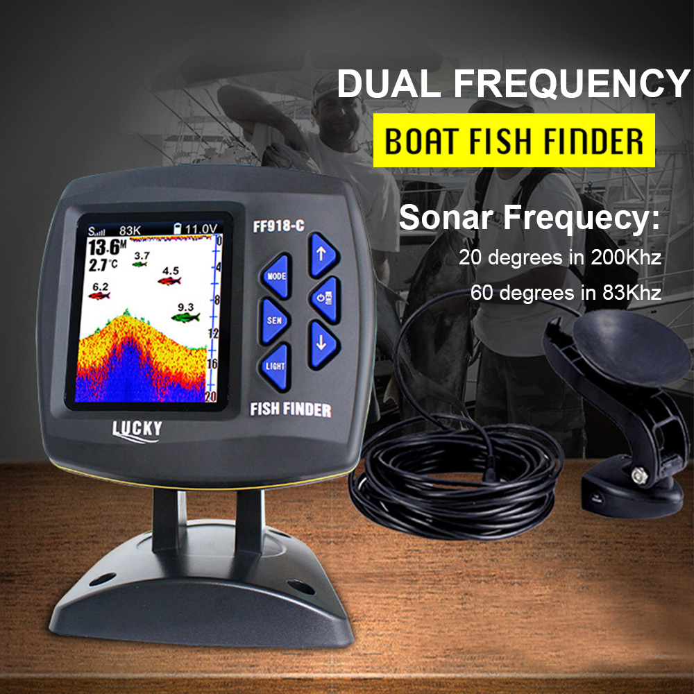 有線デュアル周波数魚群探知機,カラースクリーン,水深さボート - Fish Finder Cable のレビューと価格